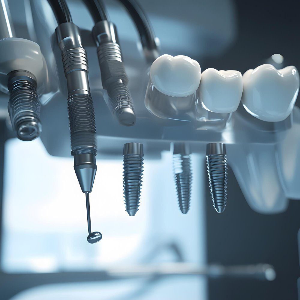Modern dental implants and tools in 2025 dental clinic